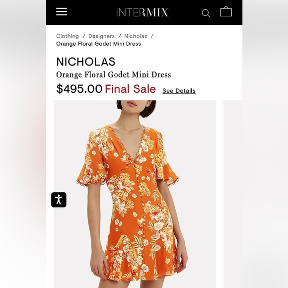 Nicholas Dress Floral Godet Mini Orange Silk Ruffle Size US 2 Fits Small NWOT - Picture 2 of 6